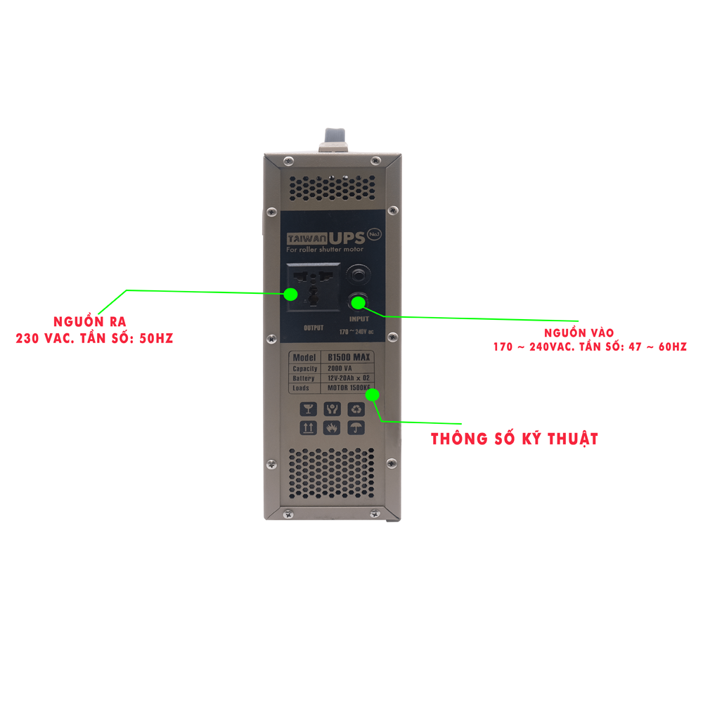 cổng ra và cổng vào của ups cửa cuốn yh b1500max